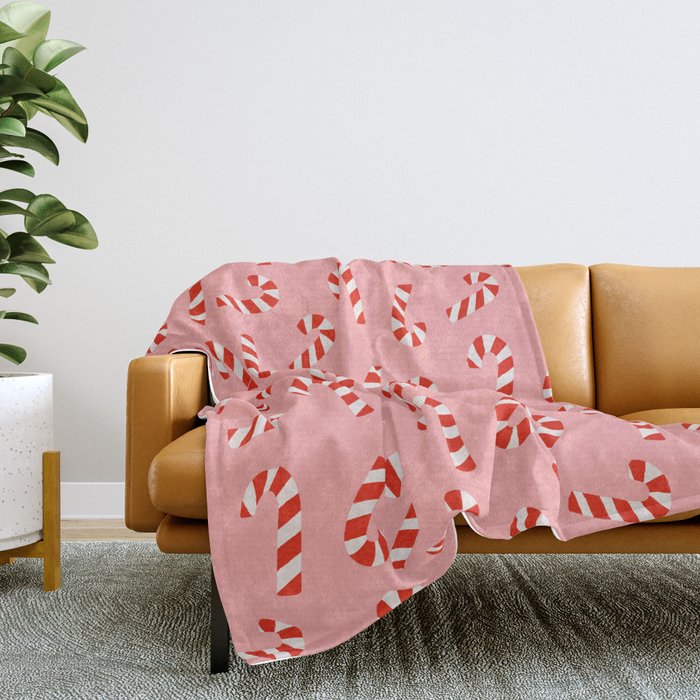Candy Canes - Pink Throw Blanket Gallery Image 2