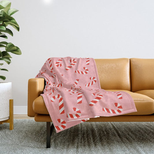 Candy Canes - Pink Throw Blanket Gallery Image 1