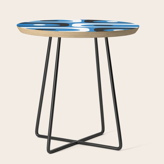 Mid Century Modern Abstract Retro Piquet Minimalist Pattern Blue Black White Side Table Gallery Image 2
