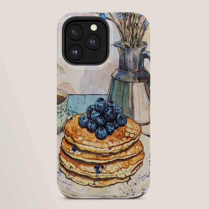 Blueberry Pancakes and Coffee Watercolor Breakfast Still Life iPhone Case Gallery Image 28