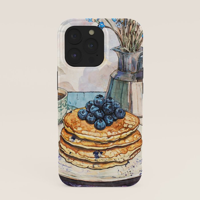 Blueberry Pancakes and Coffee Watercolor Breakfast Still Life iPhone Case Gallery Image 39
