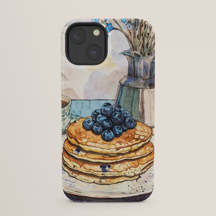 Blueberry Pancakes and Coffee Watercolor Breakfast Still Life iPhone Case Gallery Image 21