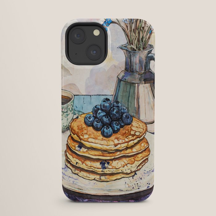Blueberry Pancakes and Coffee Watercolor Breakfast Still Life iPhone Case Gallery Image 25