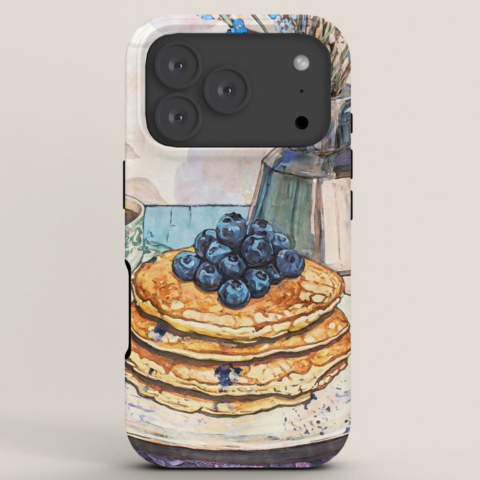 Blueberry Pancakes and Coffee Watercolor Breakfast Still Life iPhone Case Gallery Image 7