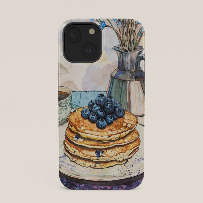 Blueberry Pancakes and Coffee Watercolor Breakfast Still Life iPhone Case Gallery Image 33