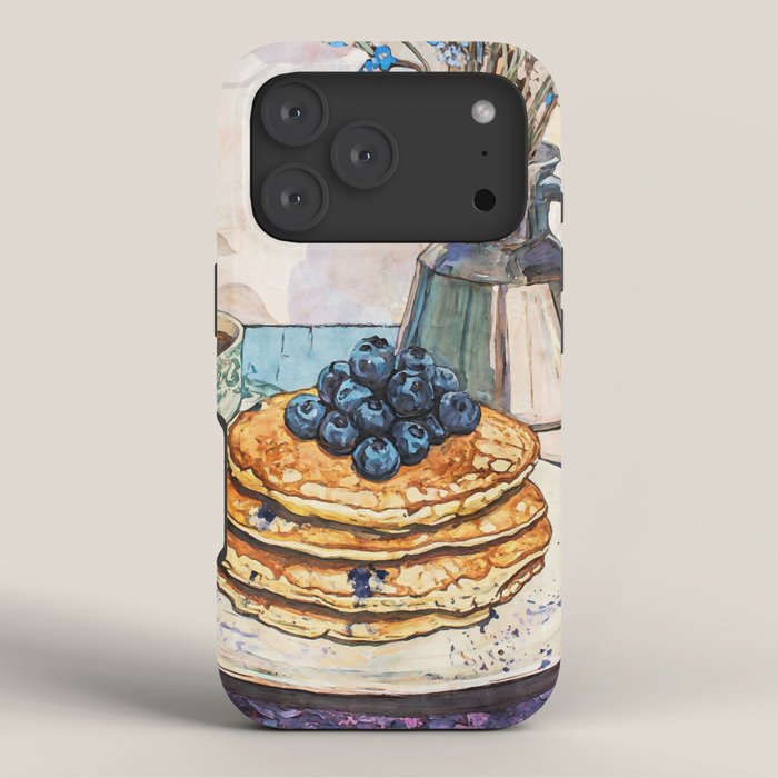 Blueberry Pancakes and Coffee Watercolor Breakfast Still Life iPhone Case Gallery Image 3
