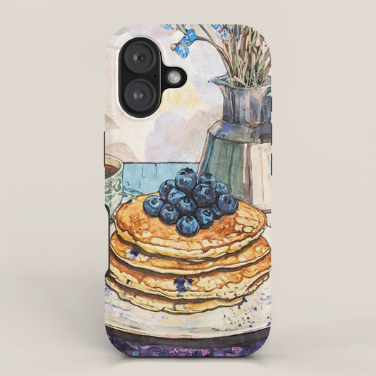 Blueberry Pancakes and Coffee Watercolor Breakfast Still Life iPhone Case Gallery Image 1