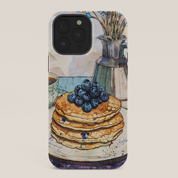 Blueberry Pancakes and Coffee Watercolor Breakfast Still Life iPhone Case Gallery Image 36