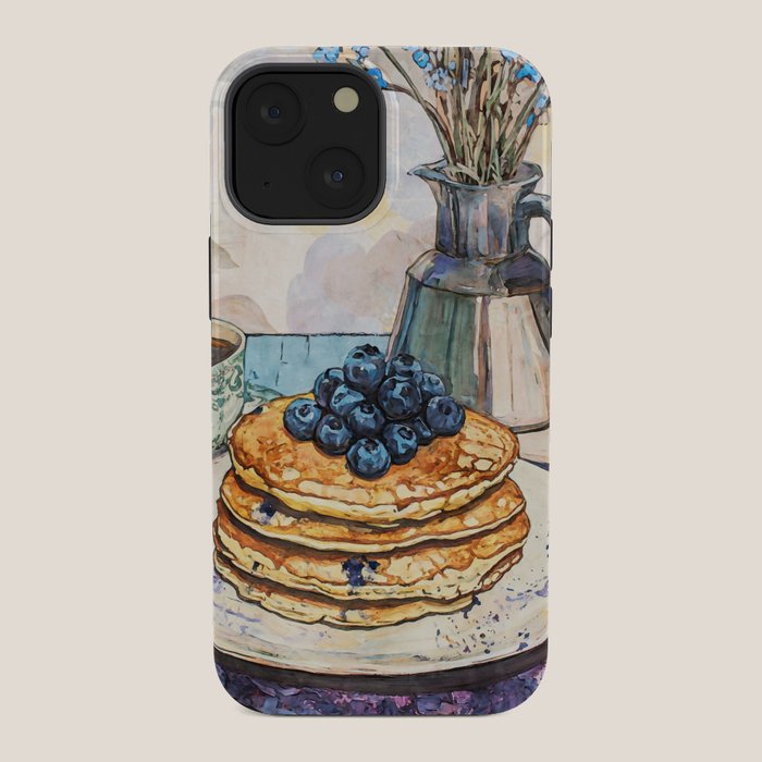 Blueberry Pancakes and Coffee Watercolor Breakfast Still Life iPhone Case Gallery Image 34