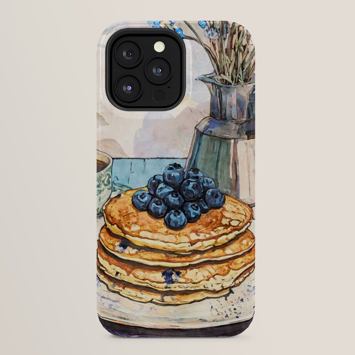 Blueberry Pancakes and Coffee Watercolor Breakfast Still Life iPhone Case Gallery Image 32