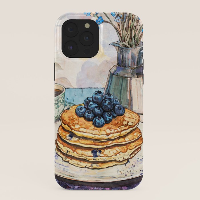 Blueberry Pancakes and Coffee Watercolor Breakfast Still Life iPhone Case Gallery Image 40