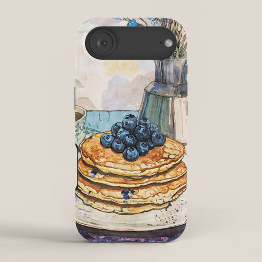 Blueberry Pancakes and Coffee Watercolor Breakfast Still Life iPhone Case Gallery Image 2