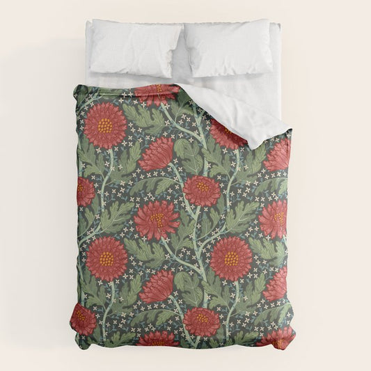 Arts and crafts red chrysanthemum pattern Duvet Cover Gallery Image 1