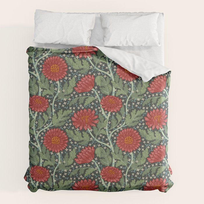 Arts and crafts red chrysanthemum pattern Duvet Cover Gallery Image 2
