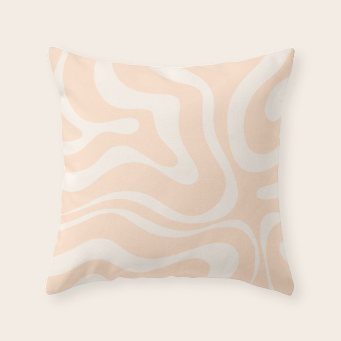 Retro Modern Liquid Swirl Abstract Pattern Square in Soft Pale Peach Throw Pillow Gallery Image 1