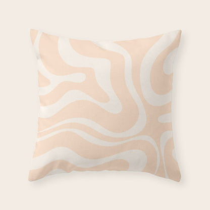 Retro Modern Liquid Swirl Abstract Pattern Square in Soft Pale Peach Throw Pillow Gallery Image 1
