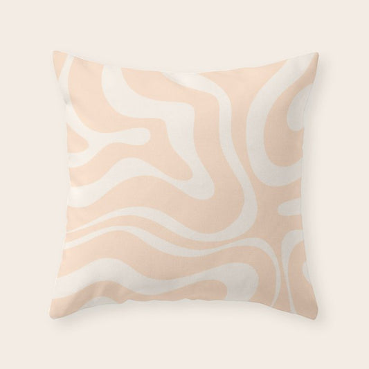 Retro Modern Liquid Swirl Abstract Pattern Square in Soft Pale Peach Throw Pillow Gallery Image 1