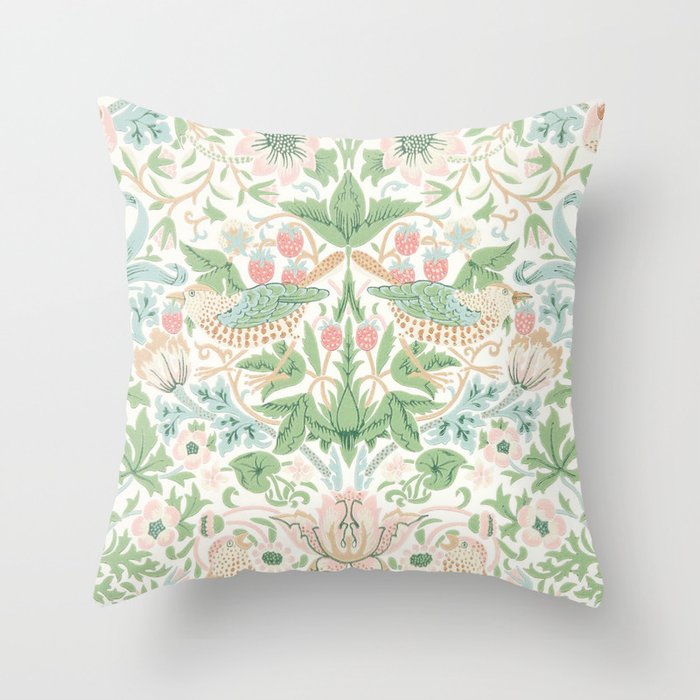 William Morris Strawberry Thief Cochineal Willow Throw Pillow Gallery Image 1