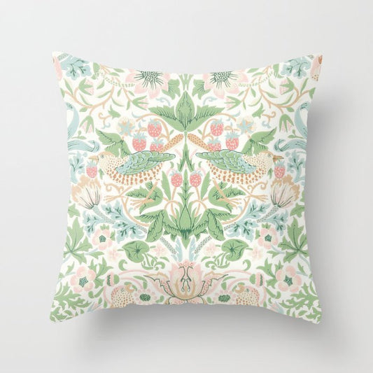 William Morris Strawberry Thief Cochineal Willow Throw Pillow Gallery Image 1