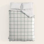 Grid Pattern White Forest Green Windowpane Graph Check Stripe Lines Minimalist Stripes Line Drawing Comforter Gallery Image 1
