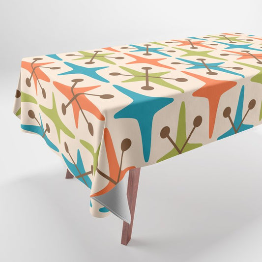 Mid Century Modern Atomic Starburst Pattern 441 Orange Brown Turquoise Chartreuse Tablecloth Gallery Image 1