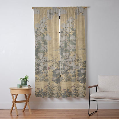 Red White Chrysanthemums Vintage Floral Japanese Gold Leaf Screen Window Curtain Gallery Image 9