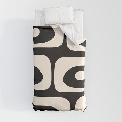 Mid Century Modern Piquet Abstract Pattern in Black and Almond Cream Duvet Cover Gallery Image 9