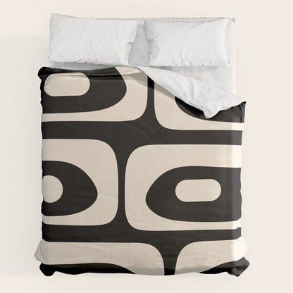 Mid Century Modern Piquet Abstract Pattern in Black and Almond Cream Duvet Cover Gallery Image 7