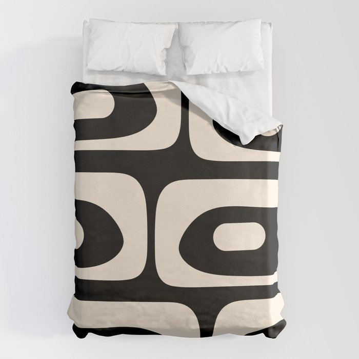 Mid Century Modern Piquet Abstract Pattern in Black and Almond Cream Duvet Cover Gallery Image 1