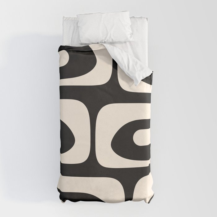 Mid Century Modern Piquet Abstract Pattern in Black and Almond Cream Duvet Cover Gallery Image 5