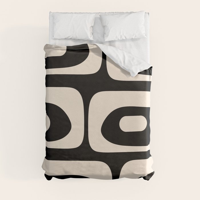 Mid Century Modern Piquet Abstract Pattern in Black and Almond Cream Duvet Cover Gallery Image 8