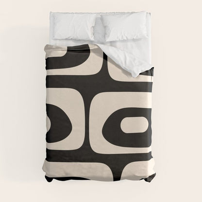 Mid Century Modern Piquet Abstract Pattern in Black and Almond Cream Duvet Cover Gallery Image 8