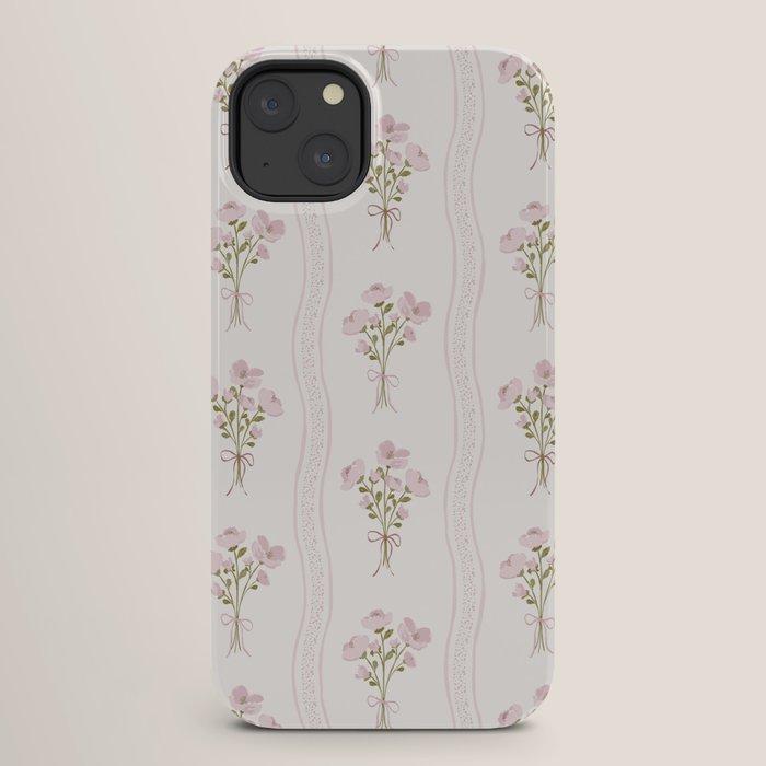 Delicate floral bouquets with vertical stripes - Pink and moss green pattern iPhone Case Gallery Image 26