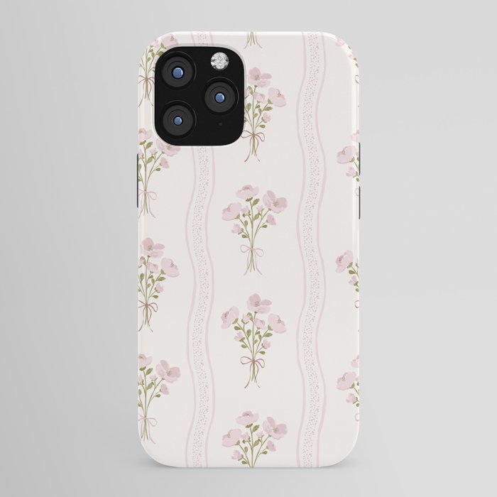 Delicate floral bouquets with vertical stripes - Pink and moss green pattern iPhone Case Gallery Image 43