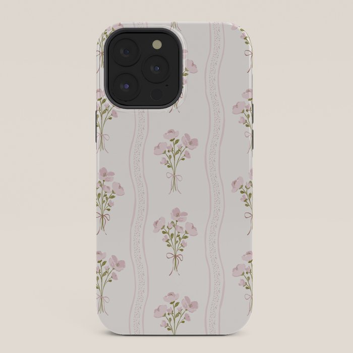 Delicate floral bouquets with vertical stripes - Pink and moss green pattern iPhone Case Gallery Image 36