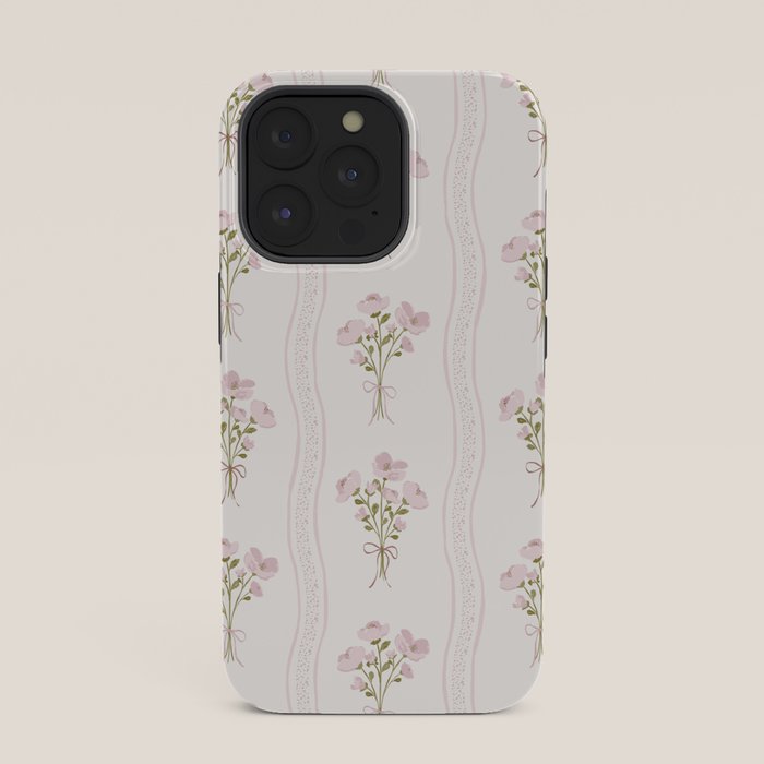 Delicate floral bouquets with vertical stripes - Pink and moss green pattern iPhone Case Gallery Image 35