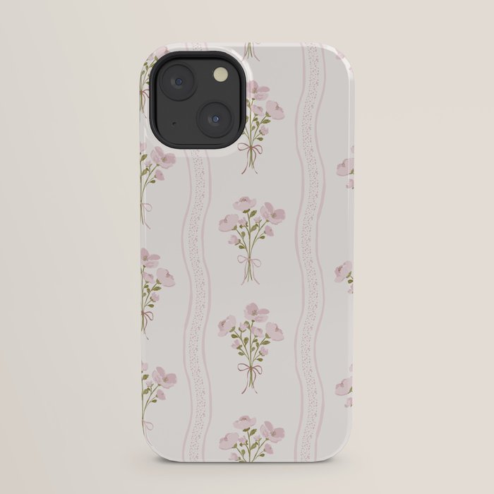 Delicate floral bouquets with vertical stripes - Pink and moss green pattern iPhone Case Gallery Image 21