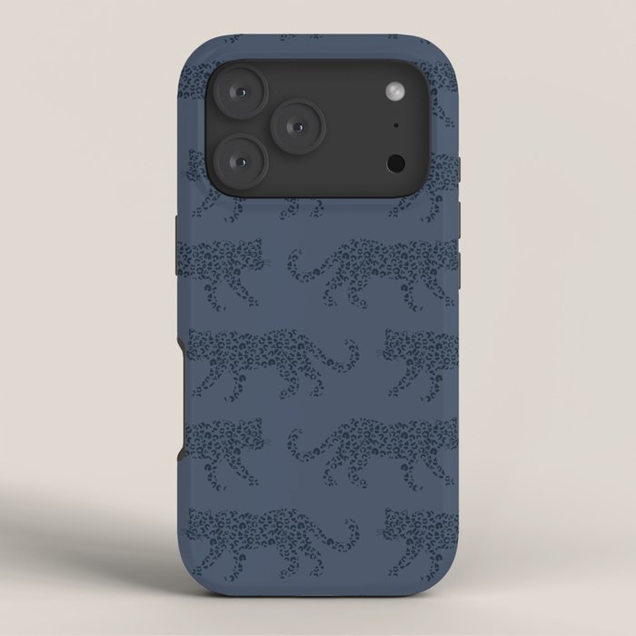 Leopard Parade - Dark Navy on Denim Blue iPhone Case Gallery Image 3
