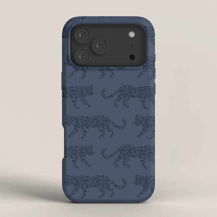 Leopard Parade - Dark Navy on Denim Blue iPhone Case Gallery Image 4