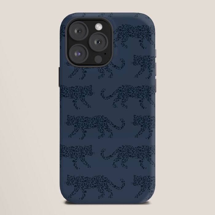 Leopard Parade - Dark Navy on Denim Blue iPhone Case Gallery Image 12