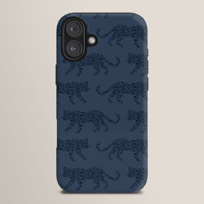Leopard Parade - Dark Navy on Denim Blue iPhone Case Gallery Image 14
