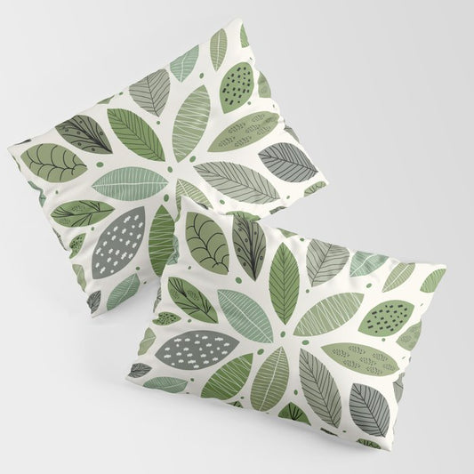 Mid-Century Green Leaves Pillow Sham Gallery Image 1