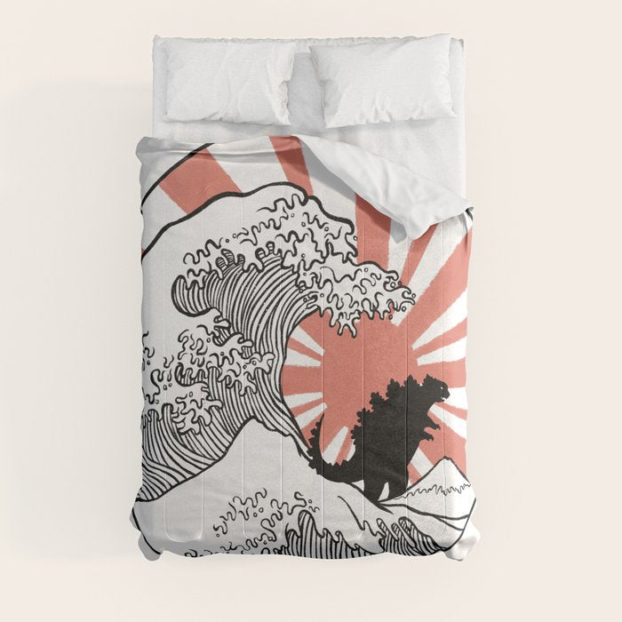 Godzilla Rising Sun The Great Wave Comforter Gallery Image 8