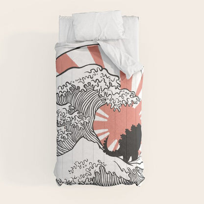 Godzilla Rising Sun The Great Wave Comforter Gallery Image 9