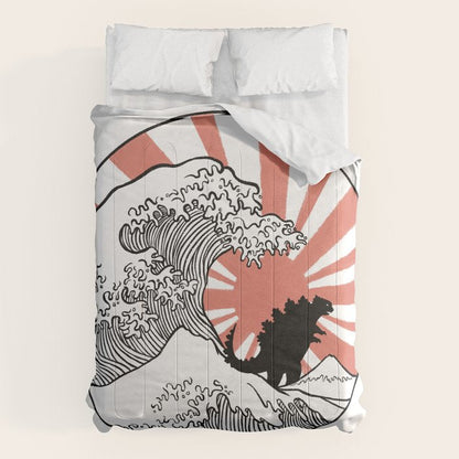 Godzilla Rising Sun The Great Wave Comforter Gallery Image 6