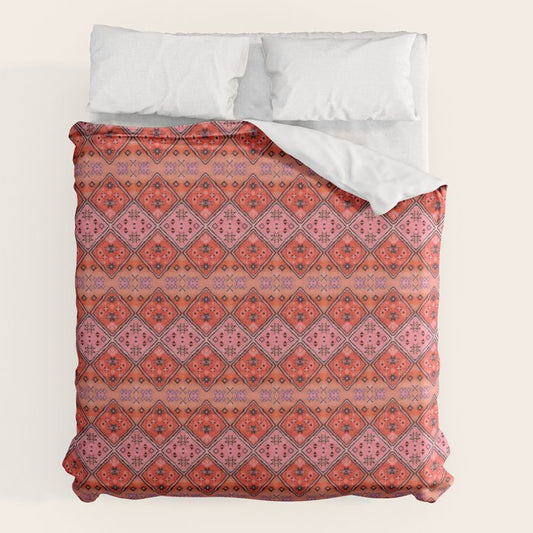 Bohemian Berber Orange Handmade Moroccan Fabric Texture Duvet Cover Gallery Image 2