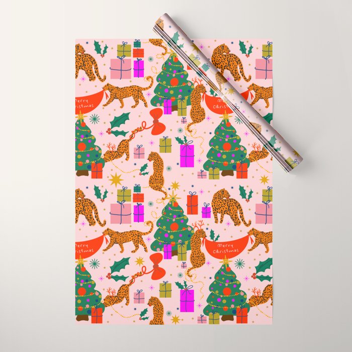Modern abstract festive leopards in Christmas party Wrapping Paper Gallery Image 1
