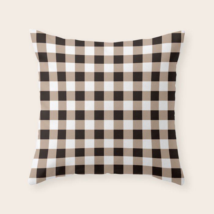 Gingham Large Tan Black White Throw Pillow Gallery Image 3
