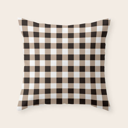 Gingham Large Tan Black White Throw Pillow Gallery Image 4