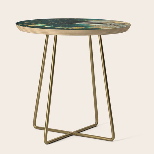 Abstract Pour Painting Liquid Marble Abstract Dark Green Painting Gold Accent Agate Stone Layers Side Table Gallery Image 1